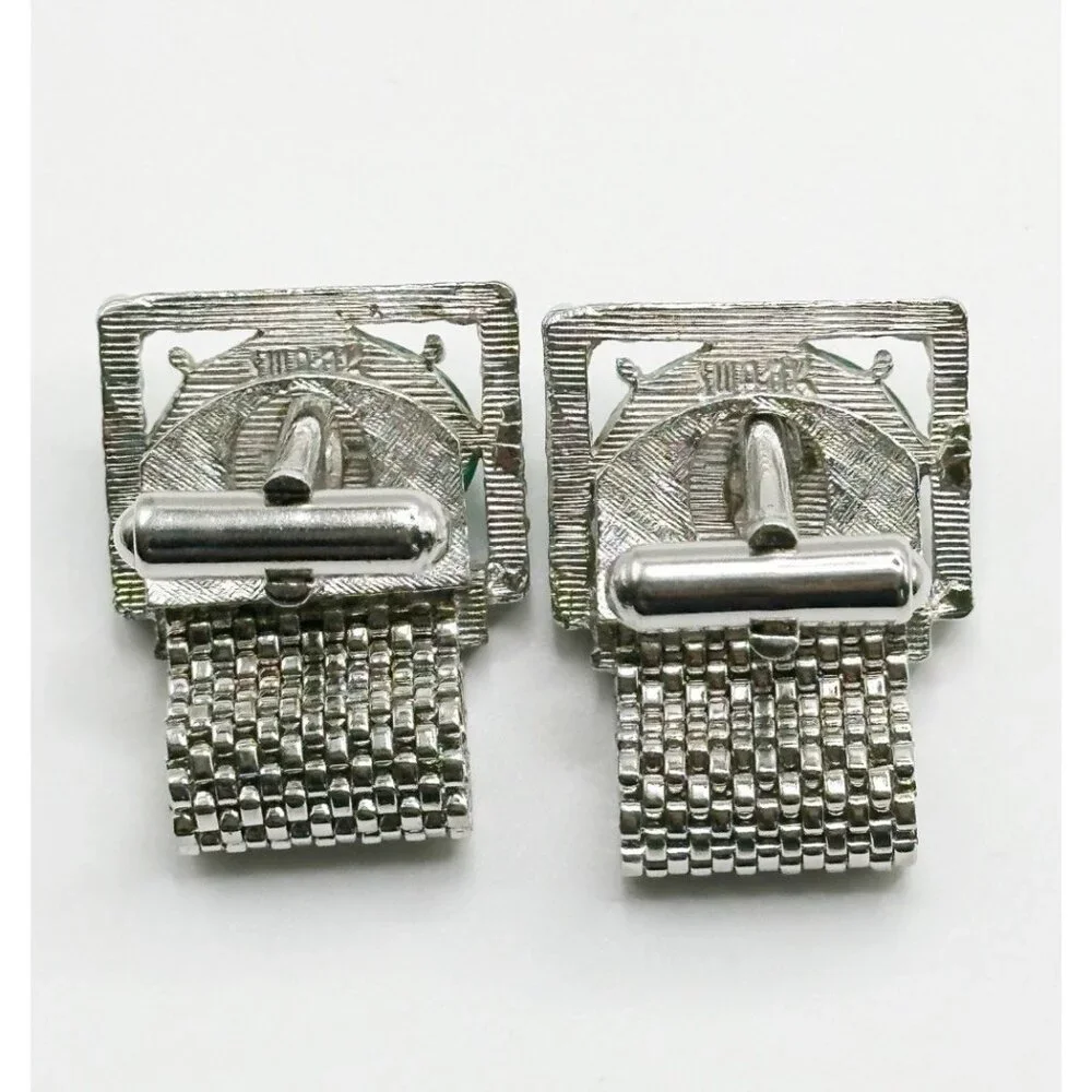 Vintage SWANK Green‎ Lucite Silvertone  Mesh Wrap Cufflinks
